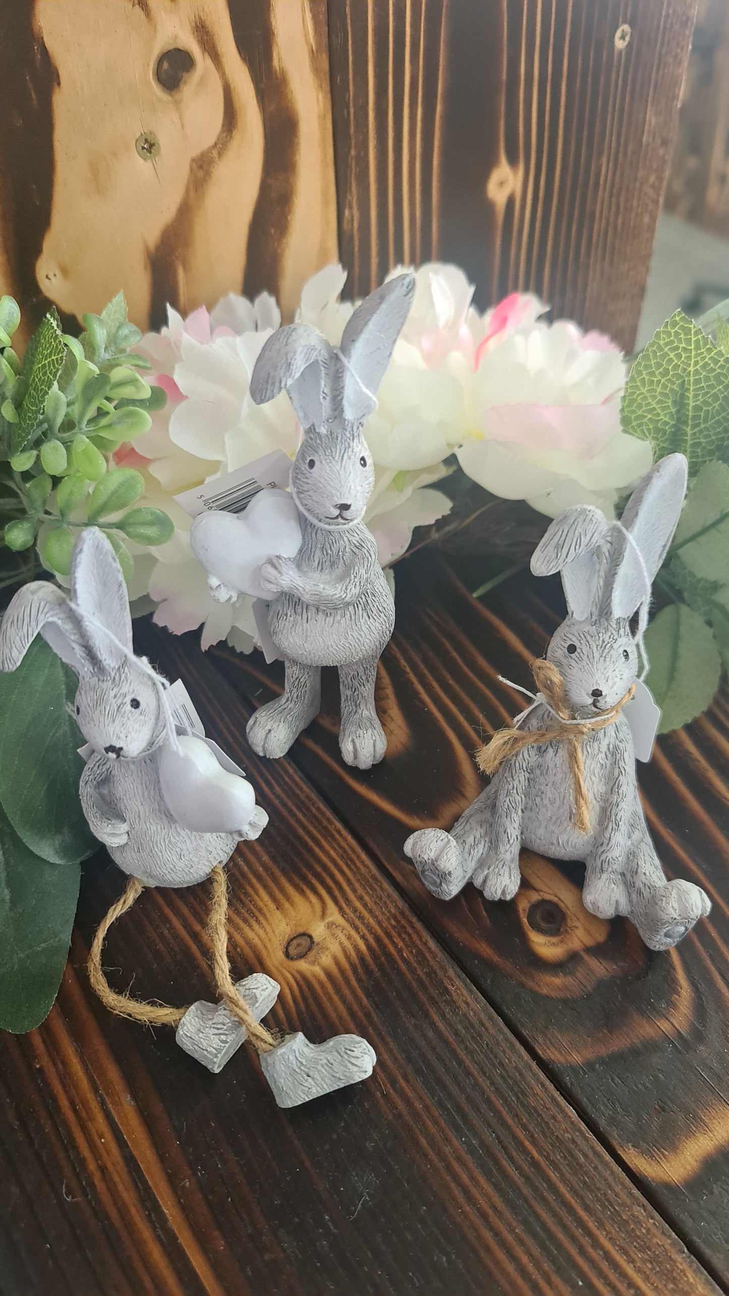 Grey standing Bunny Holding Heart