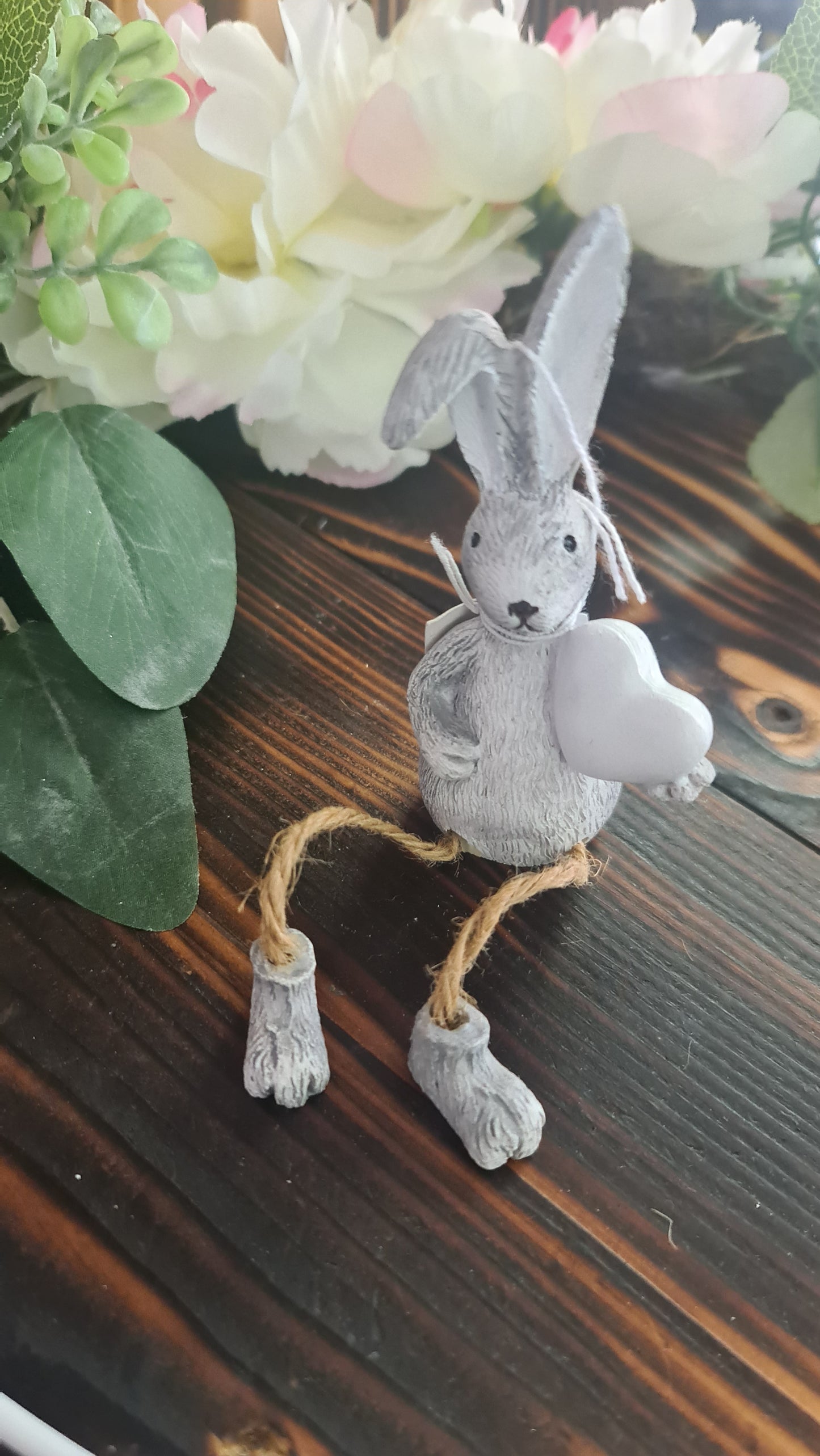 Grey Dangling Legs Bunny With Heart