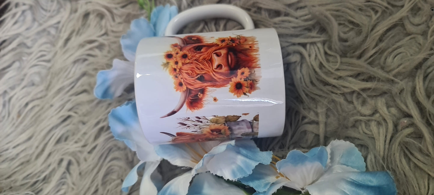 Sun Flower Highland Cow Mug