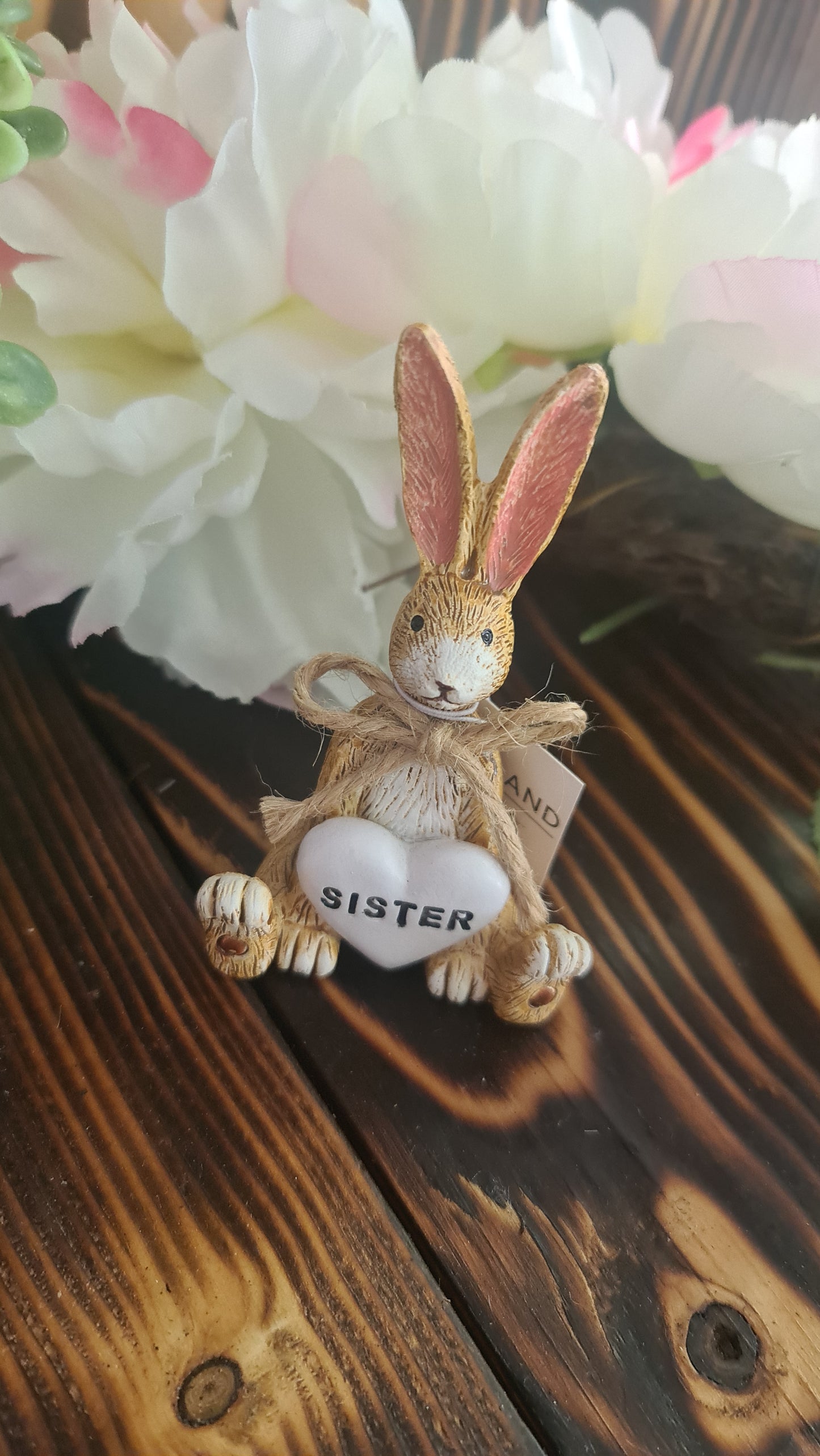 Sitting Bunny holding Sister heart