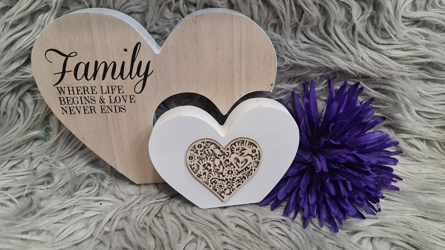 Family where life begins and love never ends heart plaque