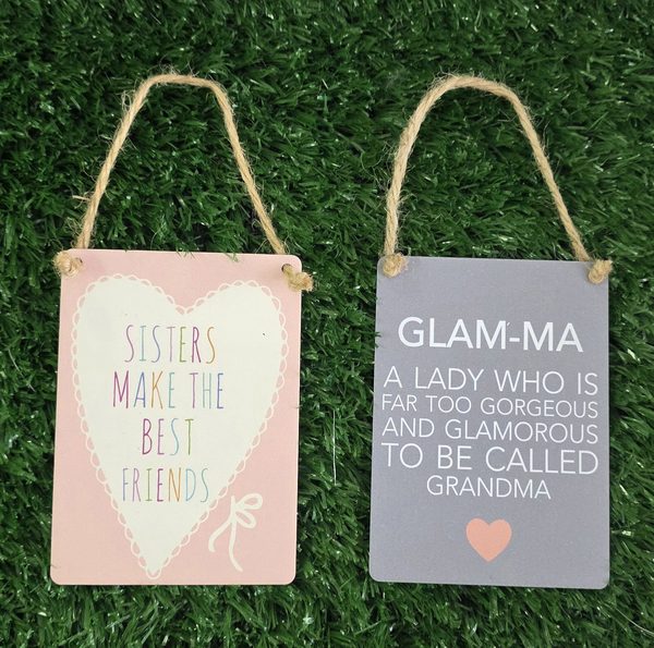 Mini Metal Hanging Plaque reading "SISTERS MAKE THE BEST FRIENDS"