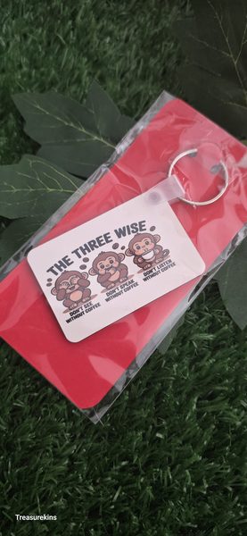 The Three Wise Monkeys Wooden Keyring - Little gift with humour